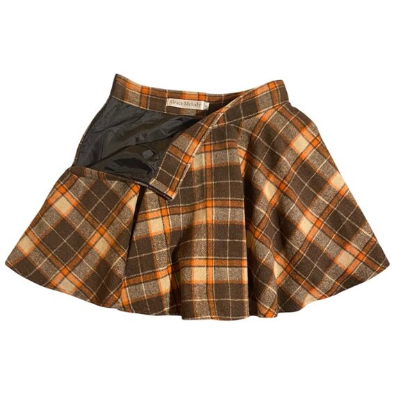 Grace Melody Plaid Brown/Orange Girls Skirt Size Small - Picture 4 of 7